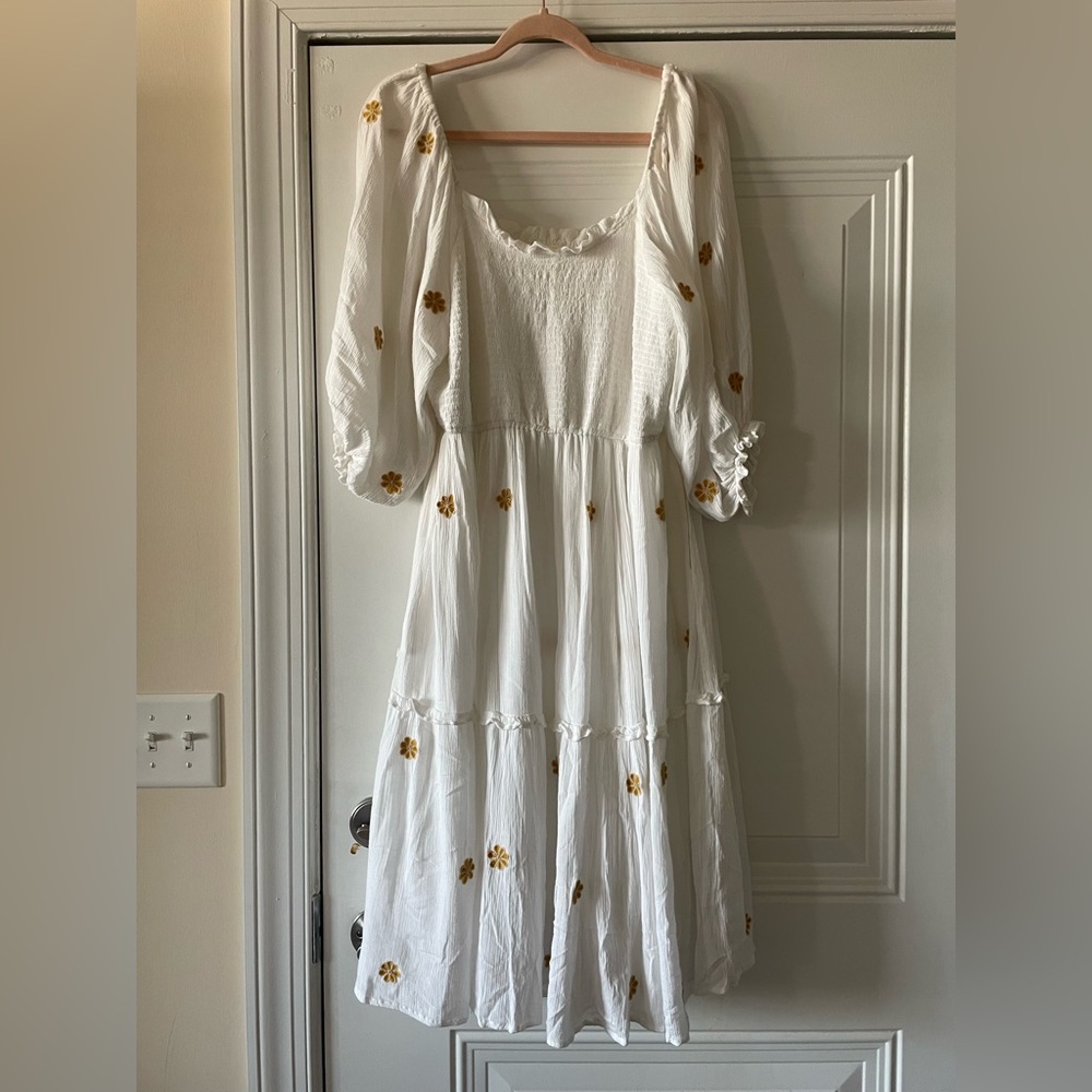 eShakti White Dress with Yellow Floral Accents